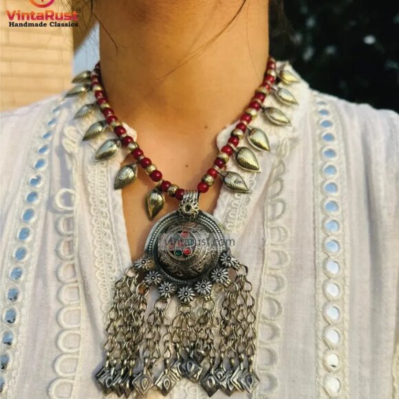 Traditional Afghan Pendant Necklace, Handmade Tribal Necklace - Picture 1 of 11